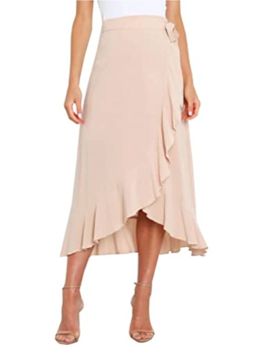 Flowy Wrap Maxi Skirt A-Line Tie Waist Ruffle Hem Side Split Boho Long Skirt